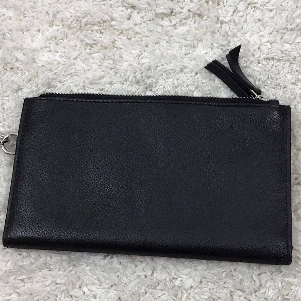 Rachel Roy black leather bifold wallet wristlet